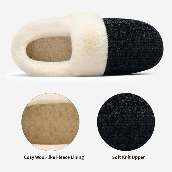 Women's Dark Gray Fuzzy Memory Warm Closed Back Knit Bedroom Slippers Boot - Picture 4 of 5